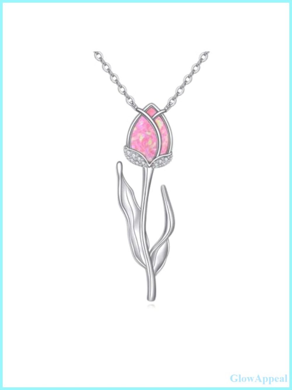 925 Sterling Silver Tulip Pendant Necklace Pink Opal Flower Romantic Gift